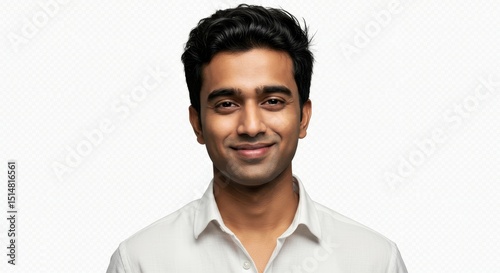 Portrait Of Young Attractive Man In White Shirt on White Background