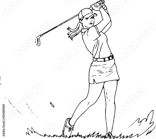 line art vector mockup designs of women playing golf