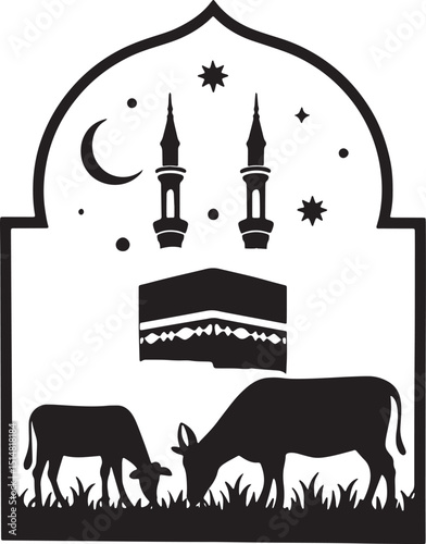 Eid Al Adha Sacrifice Cows Silhouette Islamic Illustration
