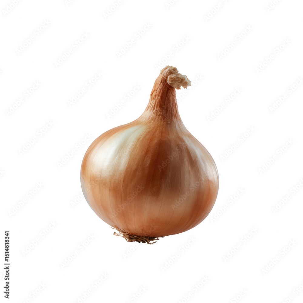 Fototapeta premium A fresh, brown onion on a white isolate background, showcasing its smooth skin and rounded shape, perfect for culinary uses in various dishes and recipes.