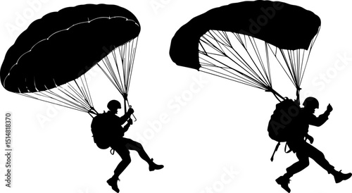 Military Paratrooper Landing - Airborne Soldier with Parachute Silhouette
