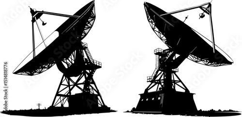 Large Radio Telescope Dishes - Astronomy and Space Communication Silhouettes
