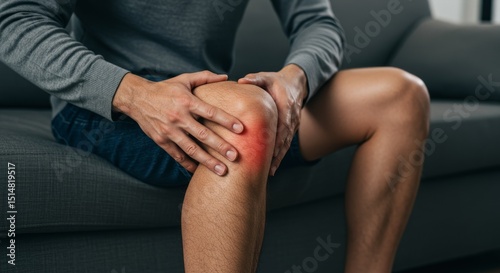 Realistic Image Man Experiencing Knee Pain Soreness and Joint Inflammation