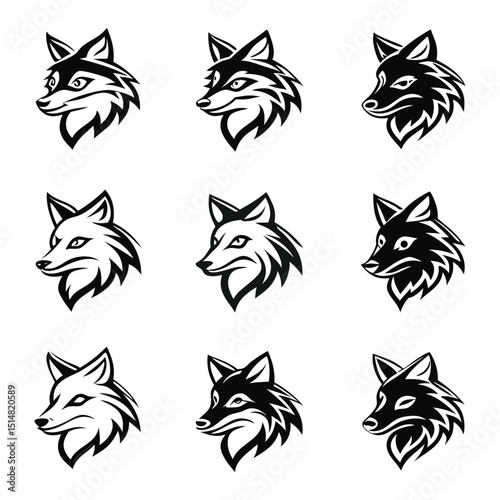 Set of cute black and white cartoon animal icons with butterflies, cats, and other funny pets