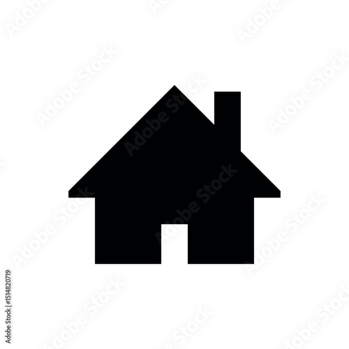 Illustration of a simple house with a chimney and a triangular roof, depicted in a solid black color scheme on a white background
