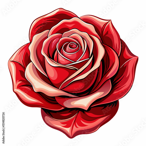 An exquisite depiction of a red rose showcasing its vivid hues and graceful form.