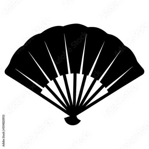 Elegant black hand fan with intricate design against a white background