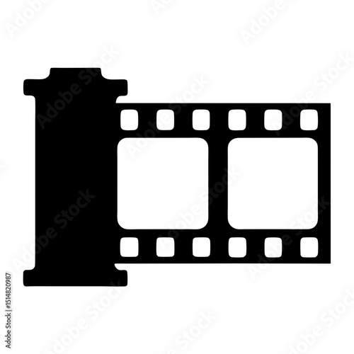 Black and white icon representation of a film roll with a classic design