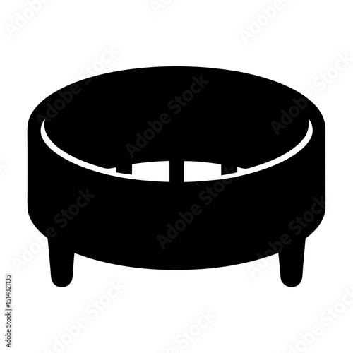 Black silhouette of a round ottoman or footstool with short legs