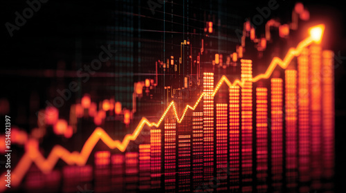 A sleek, professional financial growth chart illustrates the upward momentum of stock market investment and trading success.  Generative AI