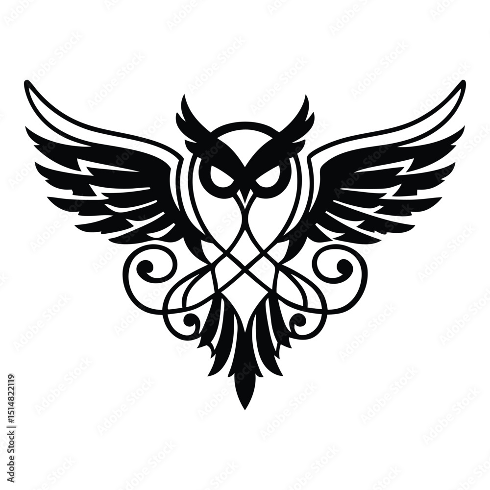 Fototapeta premium Eagle tattoo design featuring detailed wings, a classic tribal vector illustration of the majestic bird, perfect as a vintage symbol or decorative art