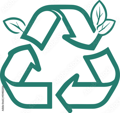 Recycling Symbol with Leaves Outline Icon Illustration