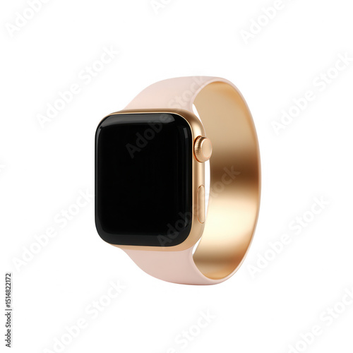 Stylish smartwatch with a gold frame and pink band on a white isolated background. Perfect for modern lifestyle, fitness tracking, and everyday use.