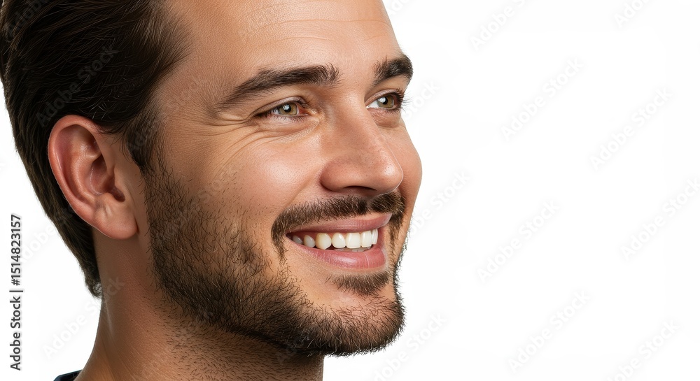 Fototapeta premium Sweaty Man Smiling Portrait with Isolated Background and Ai Defacts