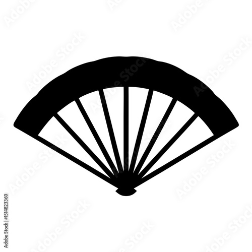 Elegant Black and White Silhouette of a Traditional Japanese Folding Fan