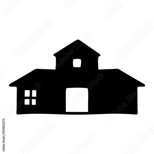 Black silhouette of a simple house with windows and a door