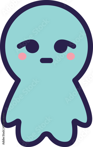 Blue character icon with gentle smile and closed eyes