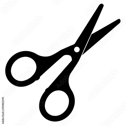 A pair of black scissors against a white background, open slightly