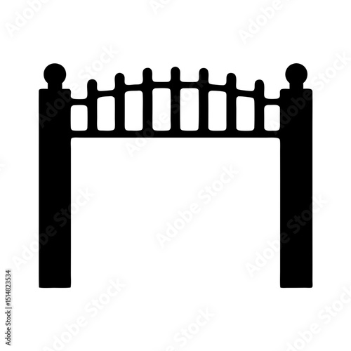 Simple Black Gate Silhouette with Picket Design and Rounded Top Posts