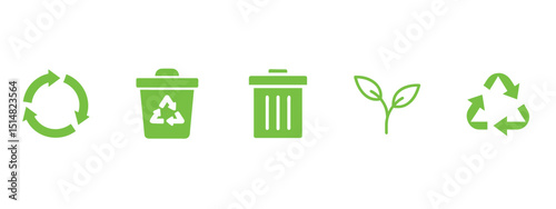 Eco-Friendly Recycle and Waste Management Icons Set Green Environmental Sustainability Symbols