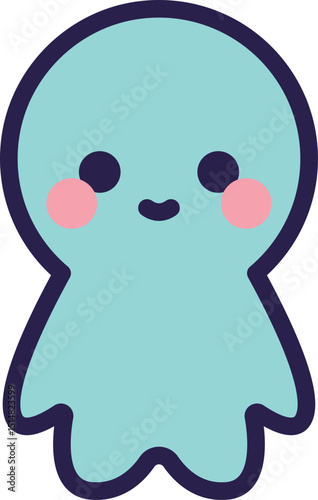 Smiling blue character icon with blushing cheeks and happy expression