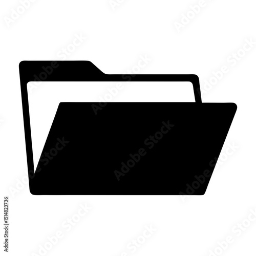 Black and white folder graphic, representing file storage and organization symbol