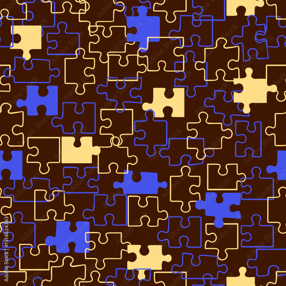 Cute seamless print with puzzles on a dark background. Cute seamless print with puzzles on a dark background.