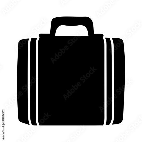 Isolated Black Suitcase Icon with White Stripes, Travel and Business Theme