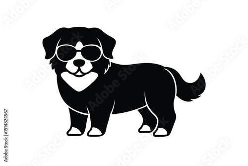 cartoon type beautiful dog silhouette vector with wearing sunglass