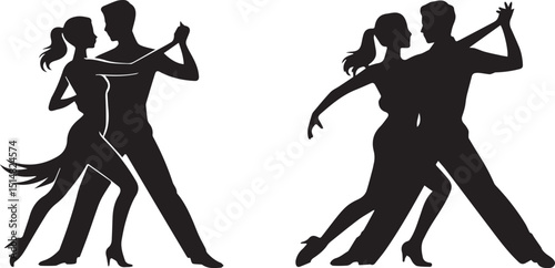 Romantic couple dancing silhouette