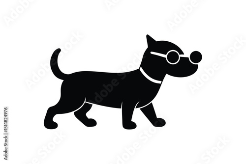 cartoon type beautiful dog silhouette vector with wearing sunglass