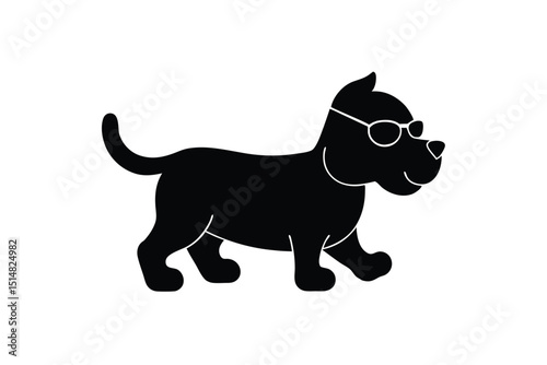 cartoon type beautiful dog silhouette vector with wearing sunglass