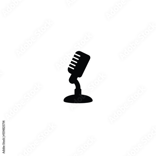 Silhouette of a vertical mic on a short stand on white background