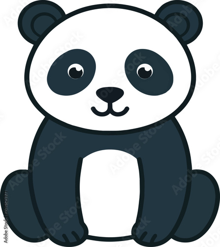 A cartoon panda bear sitting upright with black and white fur on a plain white background image art