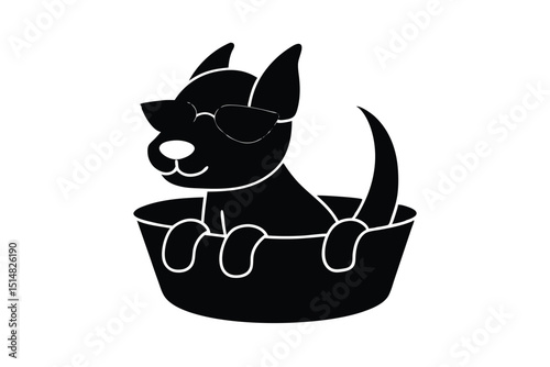 cartoon type beautiful dog silhouette vector with wearing sunglass