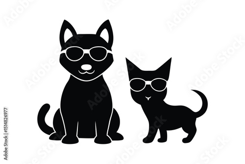 cartoon type beautiful dog silhouette vector with wearing sunglass