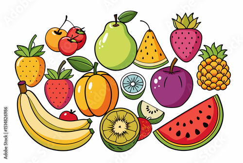 Colorful set Fruits Illustration