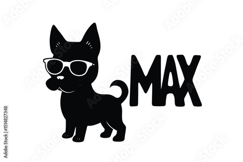 cartoon type beautiful dog silhouette vector with wearing sunglass