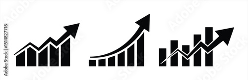 Growing graph set. Business chart with arrow. Growths chart collection. Profit growing symbol. Progress bar. Bar diagram. Growth success arrow icon. Progress symbol. Chart increase - stock vector.