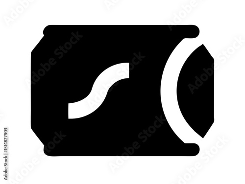 Opened and unopened aluminum soda cans, illustrating product lifecycle. Simple black and white graphic of two soda cans, one intact and the other opened with a wavy, dented top.