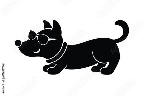 cartoon type beautiful dog silhouette vector with wearing sunglass