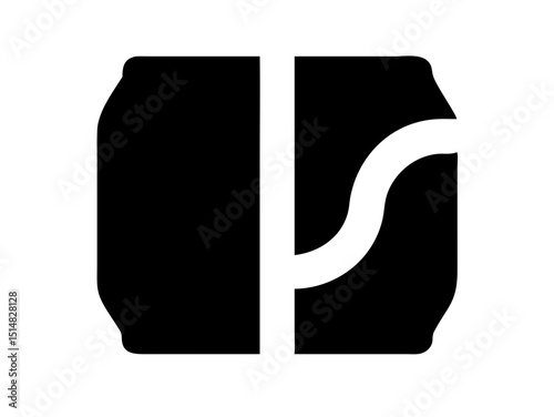 Opened and unopened aluminum soda cans, illustrating product lifecycle. Simple black and white graphic of two soda cans, one intact and the other opened with a wavy, dented top.