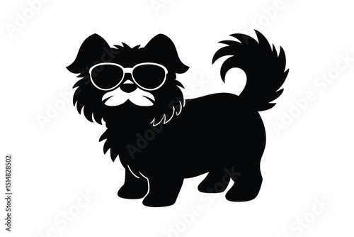 cartoon type beautiful dog silhouette vector with wearing sunglass