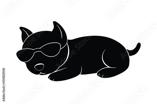 cartoon type beautiful dog silhouette vector with wearing sunglass