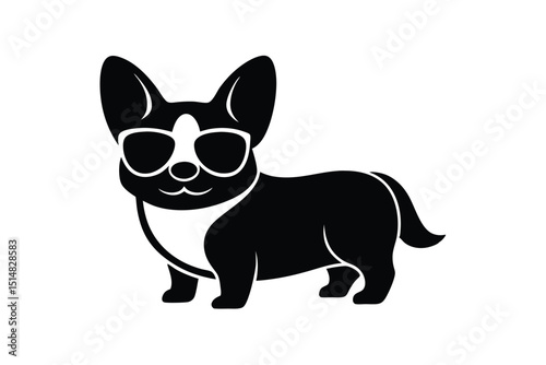 cartoon type beautiful dog silhouette vector with wearing sunglass