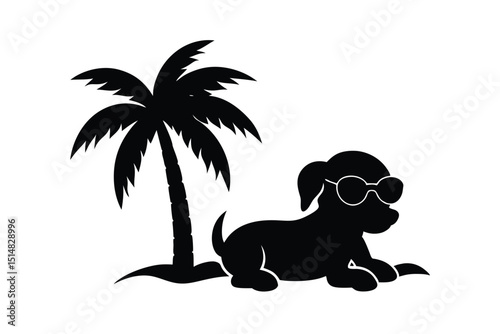 cartoon type beautiful dog silhouette vector with wearing sunglass