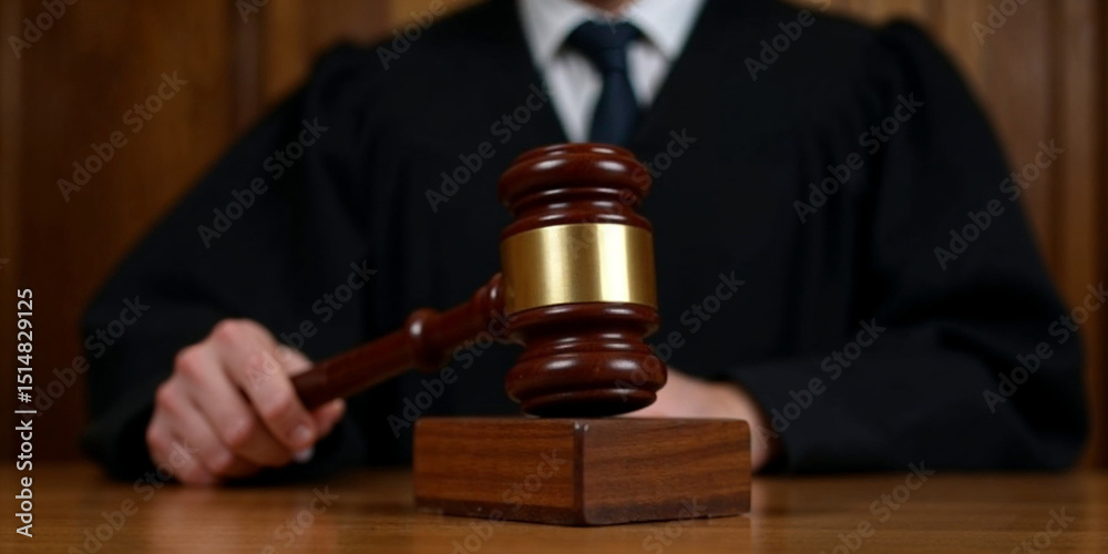 Judge holding gavel and delivering verdict in court setting, photo for thematic fleas, articles about law Judge holding gavel and delivering verdict in court setting, photo for thematic fleas, articles about law