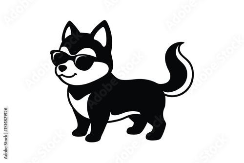 cartoon type beautiful dog silhouette vector with wearing sunglass