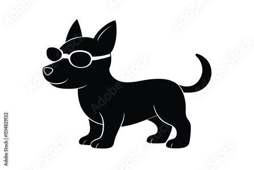 cartoon type beautiful dog silhouette vector with wearing sunglass