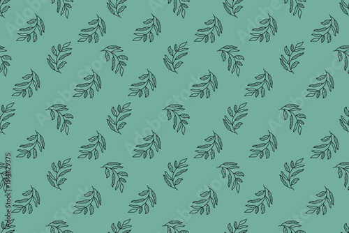 Beautiful natural seamless pattern of  plant in black on  green background. Plant of  environment. Flat design. For wallpaper, textiles, packaging, background, website.